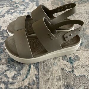 CROCS Taupe and White Platform Sandals